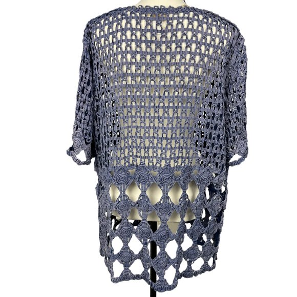 Chico's Soutache Cardigan Women's 2 US L Sadie Blue Open Weave Half Sleeve - Picture 4 of 8
